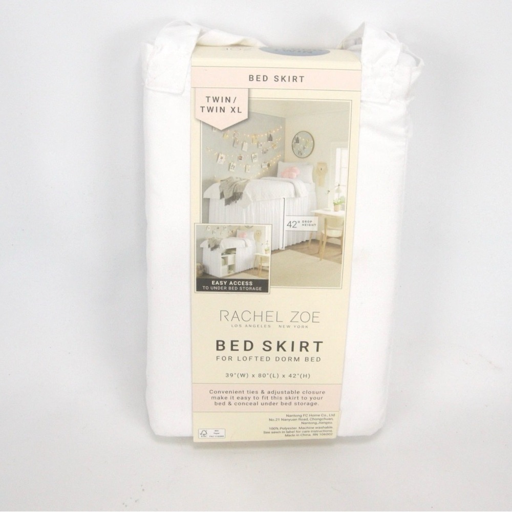 Rachel Zoe Twin or Twin XL Bed Skirt 39" x 80" x 42" Lofted Dorm Bed White - Picture 4 of 15